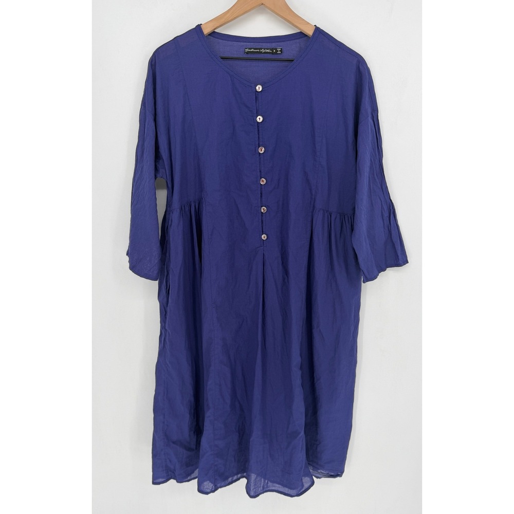 Gudrun Sjoden Sheer Shirt Dress Medium Blue Organic Cotton Button Lagenlook